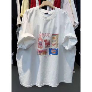 爆款 2026新款 设计感印花白色体恤上衣 插肩t恤女夏季 欧货纯棉短袖