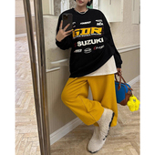 宽松女圆领小众设计字母印花休闲纯棉复古长袖 2025春秋季 新款 T恤