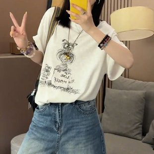 体恤 2025新款 韩版 宽松显瘦百搭纯棉短袖 t恤女设计感小众上衣半袖