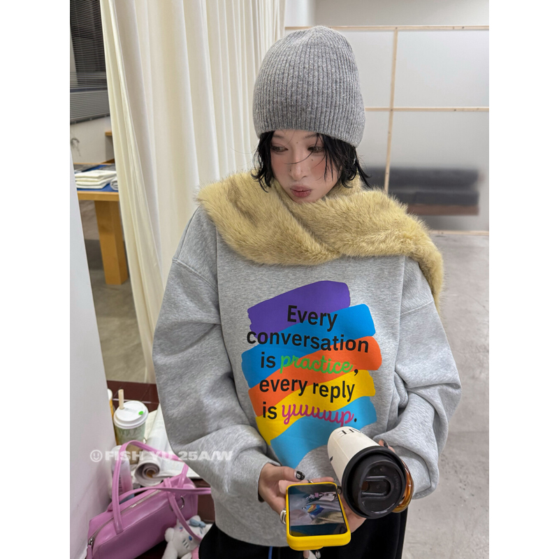 彩色涂鸦字母印花T恤复古休闲