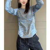 复古印花字母设计圆领T恤小众加绒修身 女 打底衫 长袖 2025秋冬新款