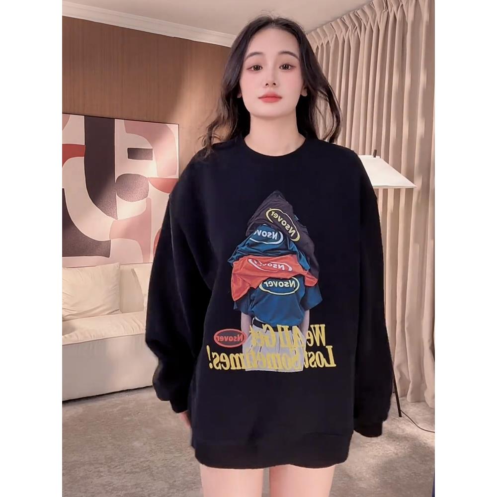 秋季流行风格黑色圆领长袖