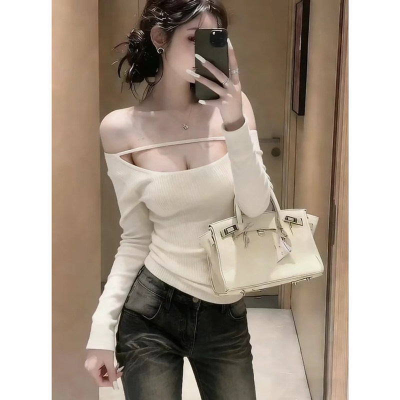 2026春秋新款打底衫女一字肩镂空设计针织修身性感纯欲百搭长袖,女装/女士精品,大码内搭,淘宝优惠券,粉丝福利购,淘宝优惠卷