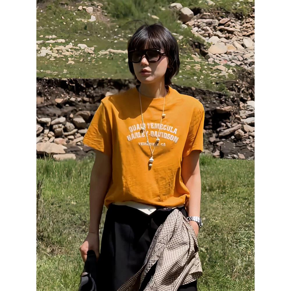 美式超火纯棉正肩短袖t恤