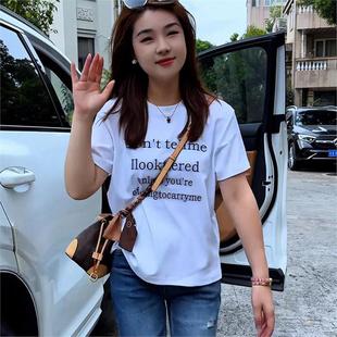 简约白色休闲上衣潮 美式 复古正肩重磅纯棉短袖 t恤女2025夏季 新款