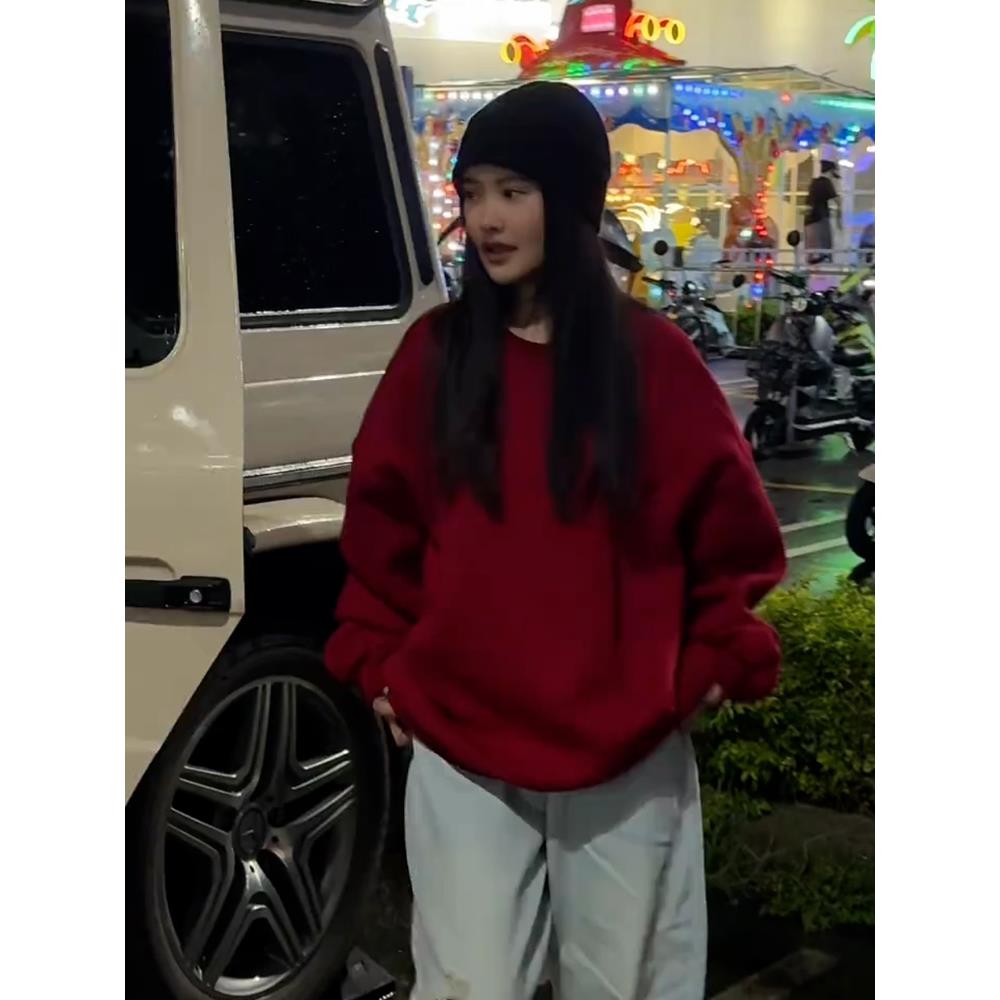 ins超火纯色无帽加绒厚卫