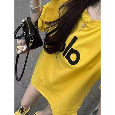 姜黄色中长款短袖T恤女夏