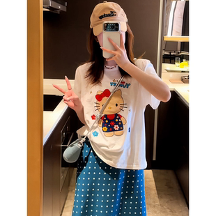 韩国东大门定制短袖t恤2026夏季女装新款创意卡通凯蒂猫印花上衣