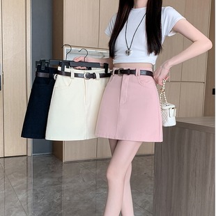 高腰防走光半身裙女夏季 大码 微胖mm遮胯显瘦a字裙百搭休闲短裙子