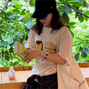 美式 宽松显瘦上衣设计感小众体恤 重磅纯棉印花短袖 t恤女2025夏季