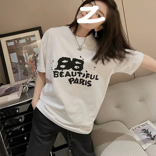 白色短袖T恤女2025夏季新款美式潮牌印花复古oversize宽松上衣