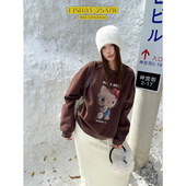 秋冬卫衣2025圆领毛绒卡通大头猫印花T恤减龄复古宽松加绒长袖