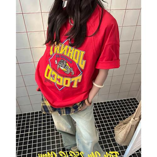 潮牌卡通字母印花T恤欧美