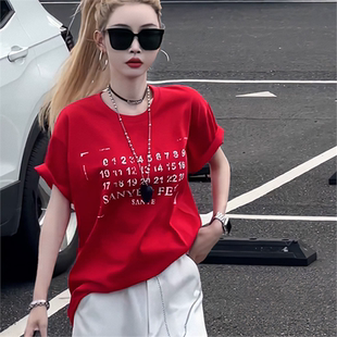 oversize宽松上衣 纯棉美式 设计感字母印花短袖 t恤女2025夏季 新款