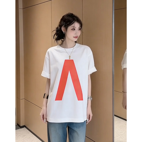 大字母印花T恤中长款简约百搭