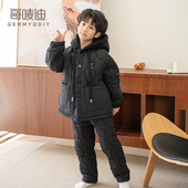 儿童冬季 加绒加厚家居服新款 羽绒防水三层夹棉男童中大童男孩睡衣