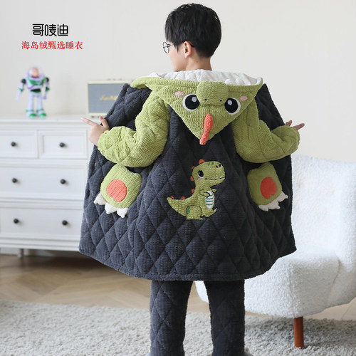 珊瑚绒卡通法兰绒冬儿童睡衣