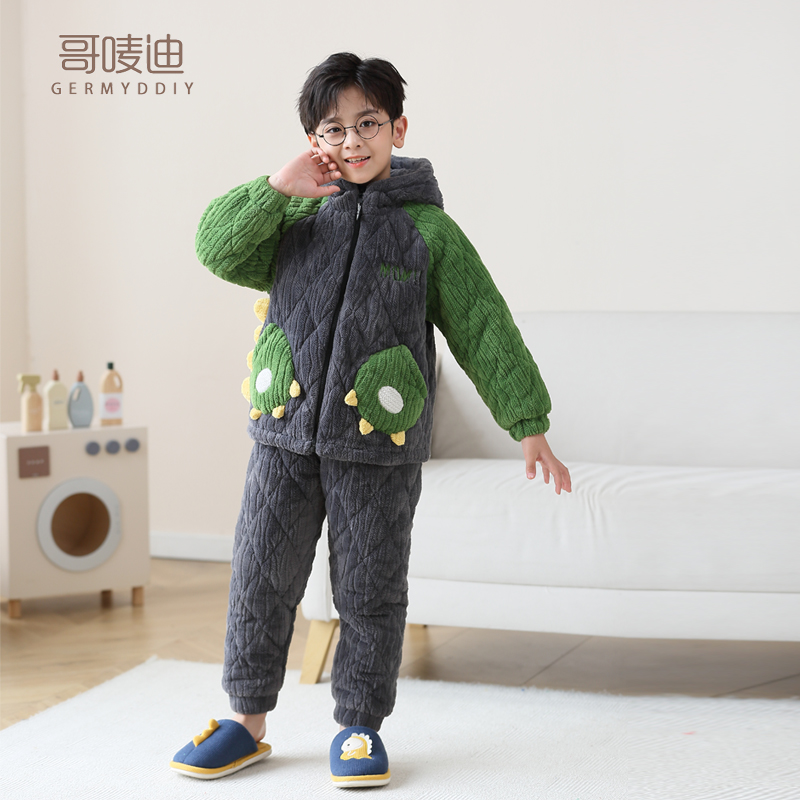 冬季儿童睡衣三层夹棉卡通保暖
