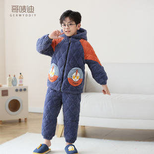 奥特曼卡通保暖 法兰绒珊瑚绒棉袄套装 儿童冬季 三层夹棉加绒加厚款
