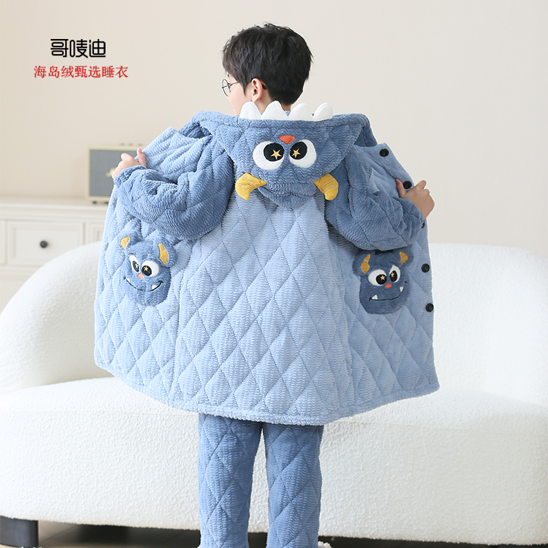 珊瑚绒卡通法兰绒冬儿童睡衣