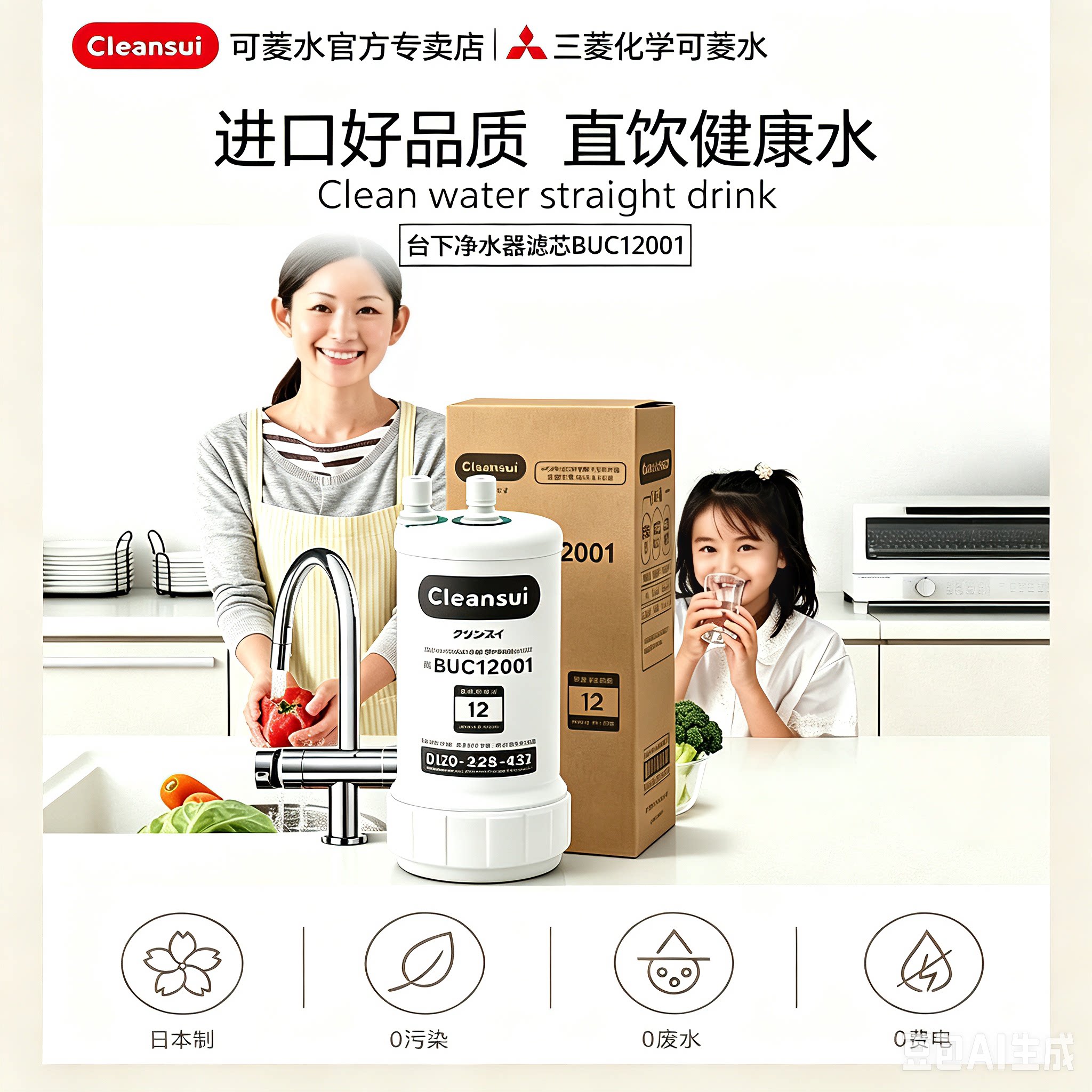 日本原装三菱化学cleansui/可菱水BUC12001净水器滤芯通用型家用