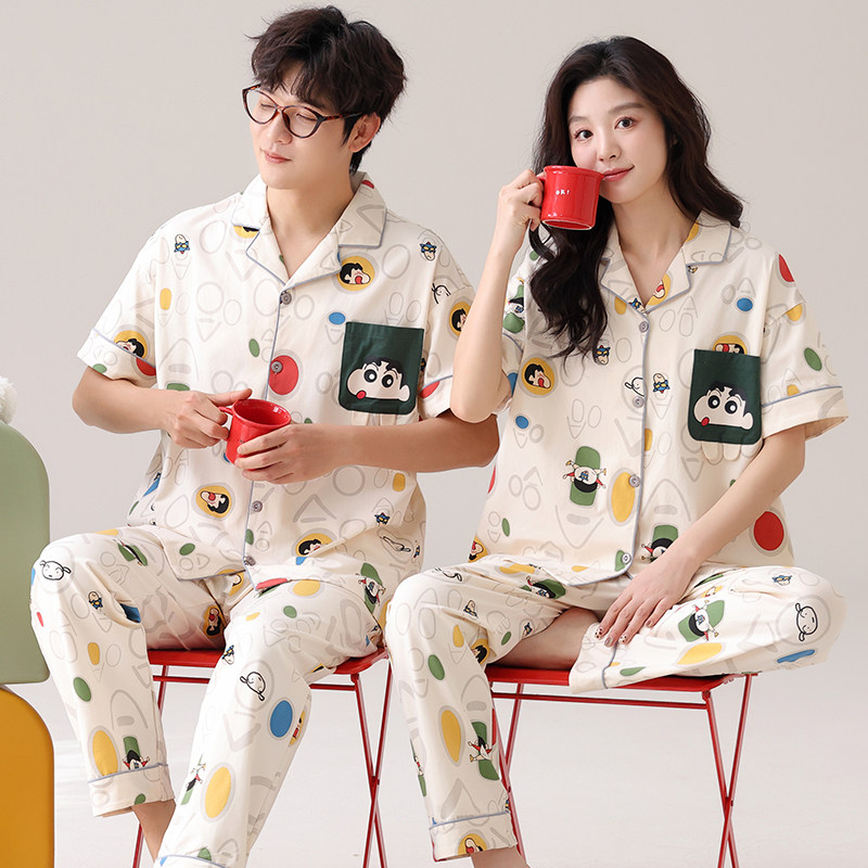 100%纯棉情侣睡衣女夏天短袖长裤开衫一女一男春夏男士家居服套装,女士内衣/男士内衣/家居服,睡衣/家居服套装,淘宝优惠券,粉丝福利购,淘宝优惠卷