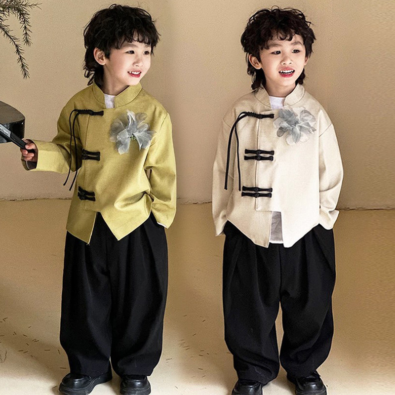 新中式童装 国潮男童唐装外套 春秋季新款儿童汉服中国风帅气套装