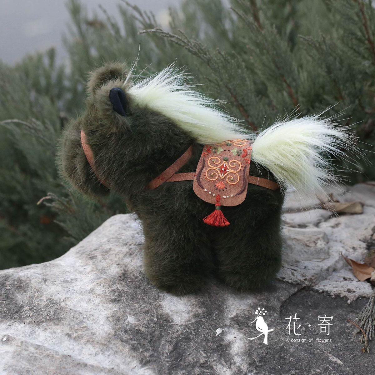 刺绣国风花寄马玩偶小礼物diy