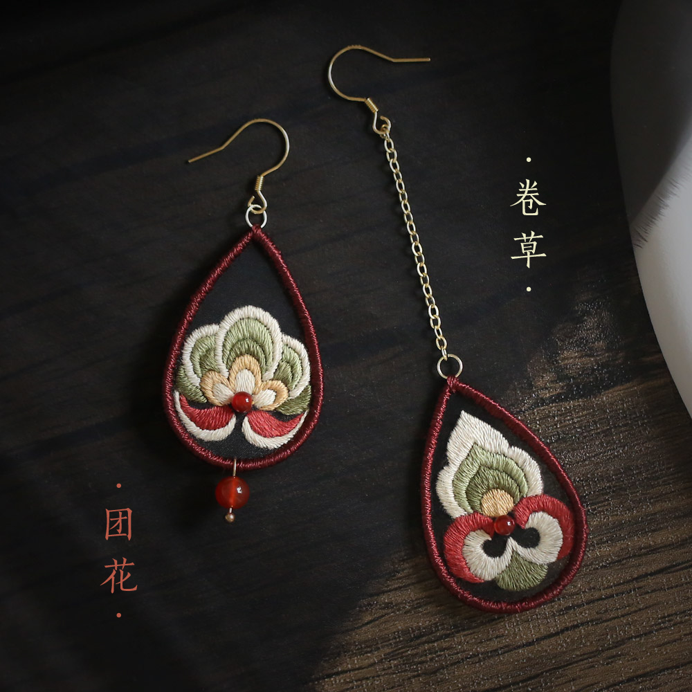 敦煌耳环DIY刺绣手工材料包花寄