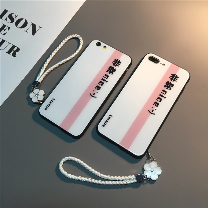 ¼òÔ¼°×É«²£Á§¾µÃæÆ»¹û7plusÊÖ»ú¿ÇiPhone8XÇéÂÂ6s¹ÒÉþ±£»¤Ì×Å®¿îp