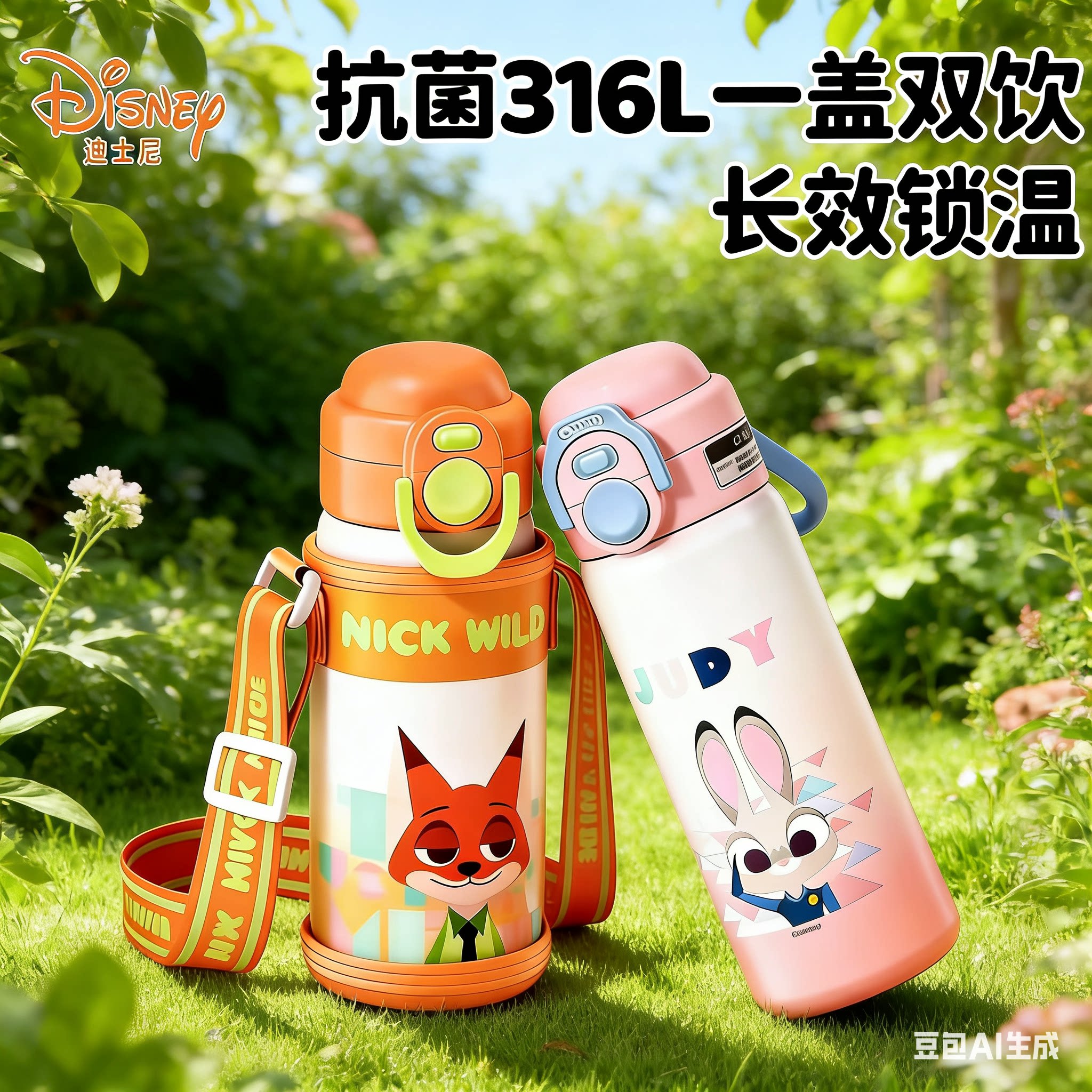 迪士尼双饮杯内胆316不锈钢可爱