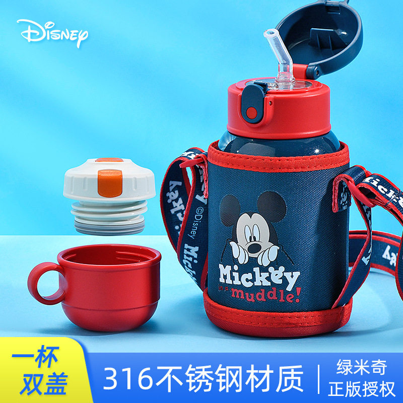 迪士尼儿童保温杯男孩食品级带吸管水壶小学生上学专用水杯子
