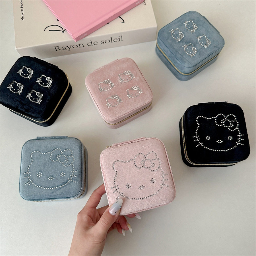 烫钻丝绒感~kitty首饰盒便携高级
