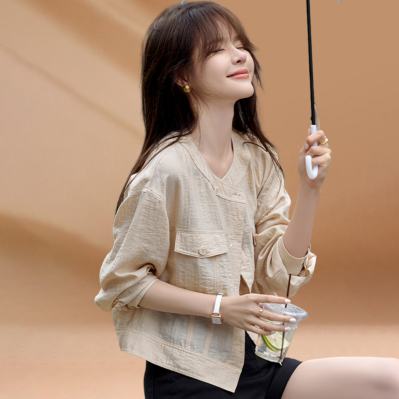 RIERA可甜可盐空调衫女开衫外搭2024早秋新款圆领七分袖薄款短款