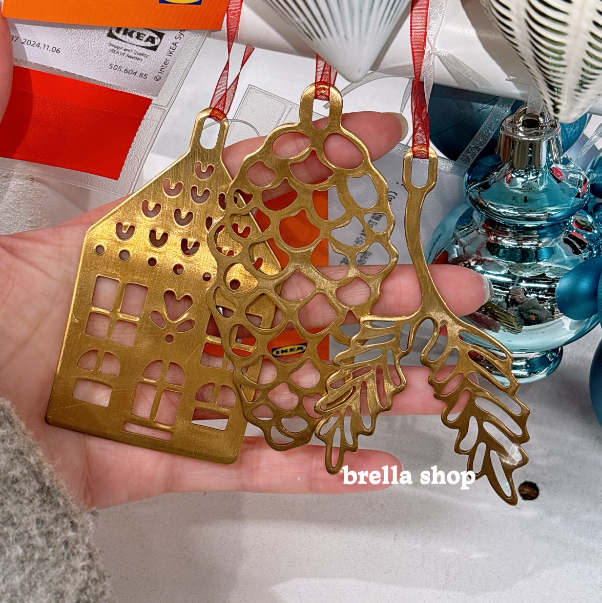 IKEA宜家代购 云芬特圣诞树装饰三件套 金色简约圣诞树挂饰布置