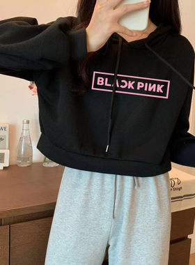 BLACKPINK同款卫衣女宽松秋冬加厚短款朴彩英同款演唱会应援上衣