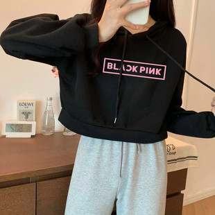 BLACKPINK同款卫衣女宽松秋冬加厚短款朴彩英同款演唱会应援上衣