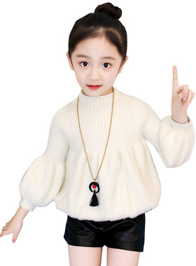 加绒线衣女宝宝韩版灯笼袖针织衫