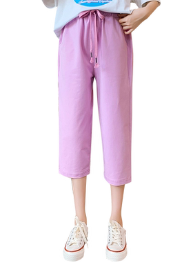 新款夏季棉质七分裤休闲阔腿裤潮