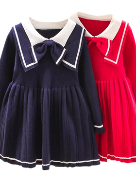 小女孩儿童学院风针织春秋裙子