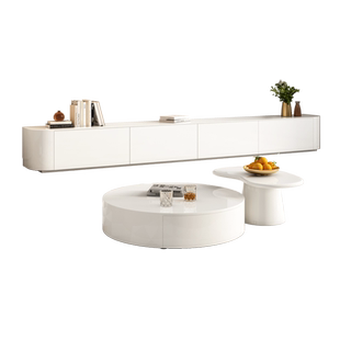 帕沙曼法式茶几电视柜组合现代客厅奶油风悬挂电视柜简约落地茶几