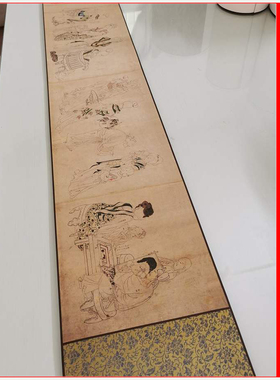 江户时代 仿周文矩宫中图卷 复古书画人物工笔白描国画仿古复制品