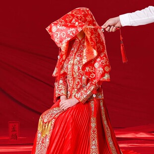 新款红盖头新娘结婚高级感头纱中式婚礼秀禾头饰婚礼婚庆用品大全