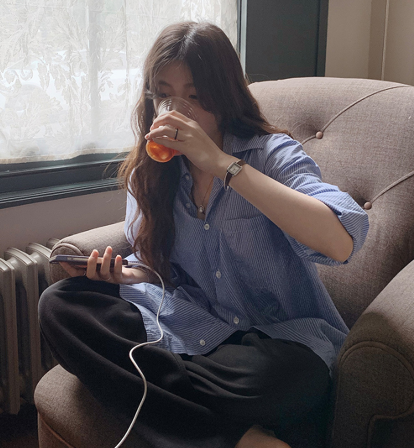 Slowand韩国官网自制女装代购23秋款清新休闲感经典条纹宽松衬衫