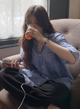 Slowand韩国官网自制女装代购23秋款清新休闲感经典条纹宽松衬衫