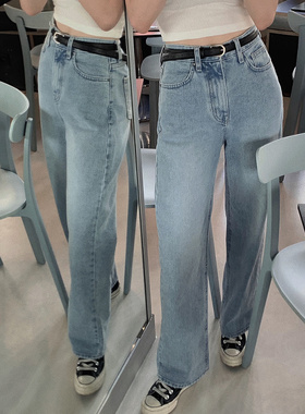 Slowand韩国官网自制女装代购22秋 推荐！清新百搭直筒高腰牛仔裤
