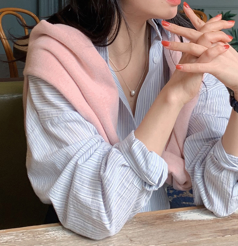Slowand韩国官网自制女装代购23春 清新文艺穿搭经典条纹长袖衬衫