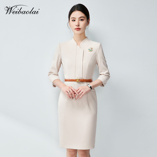 职业连衣裙女秋气质女神范酒店前台美容院工装 裙接待售楼部工作服