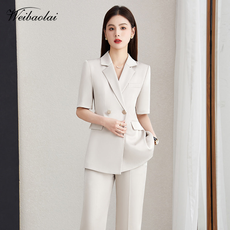 高级感西装套装女夏季米色2024新款气质名媛休闲职业西服外套女