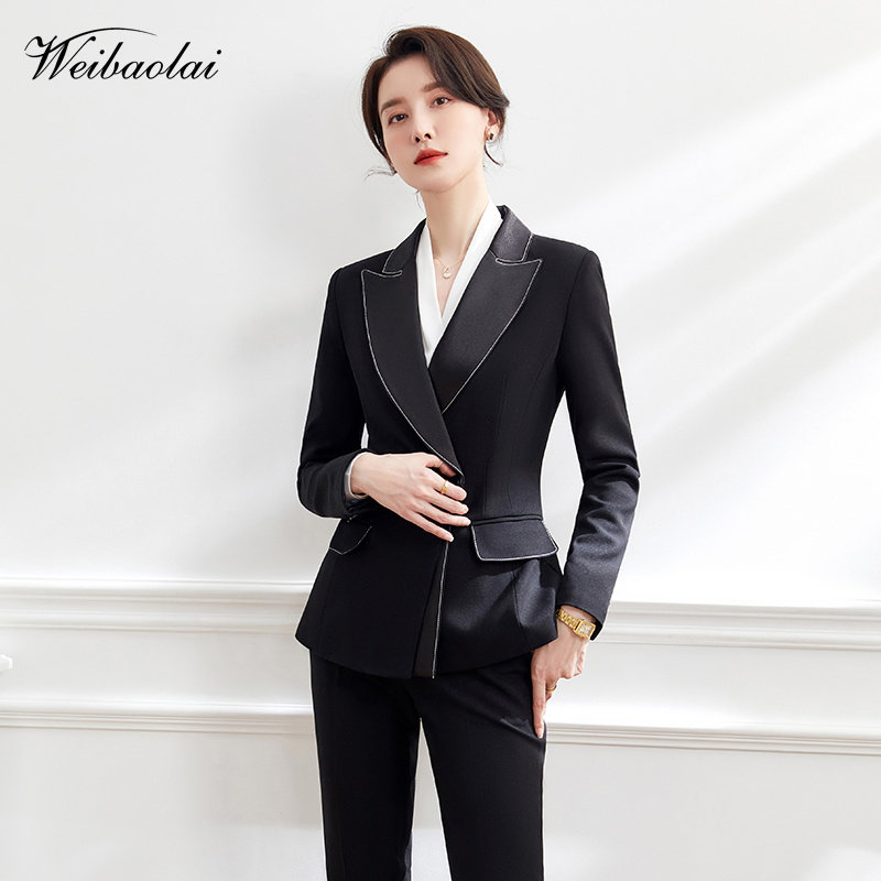 黑色长裤长袖商务正装女